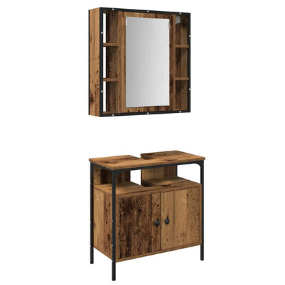 Badkamermeubelset met plank met opslag 2 pcs Bruin Bewerkt hout