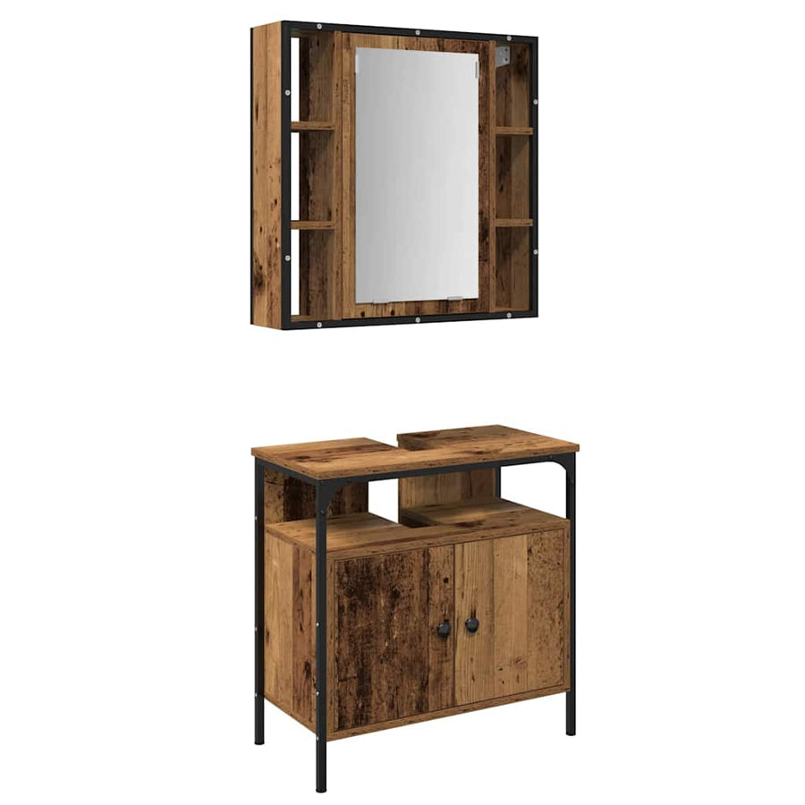 Badkamermeubelset met plank met opslag 2 pcs Bruin Bewerkt hout