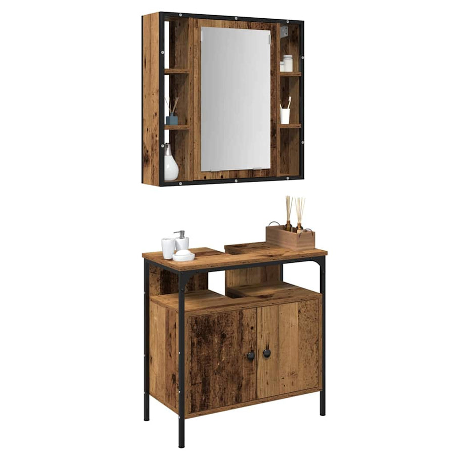 Badkamermeubelset met plank met opslag 2 pcs Bruin Bewerkt hout