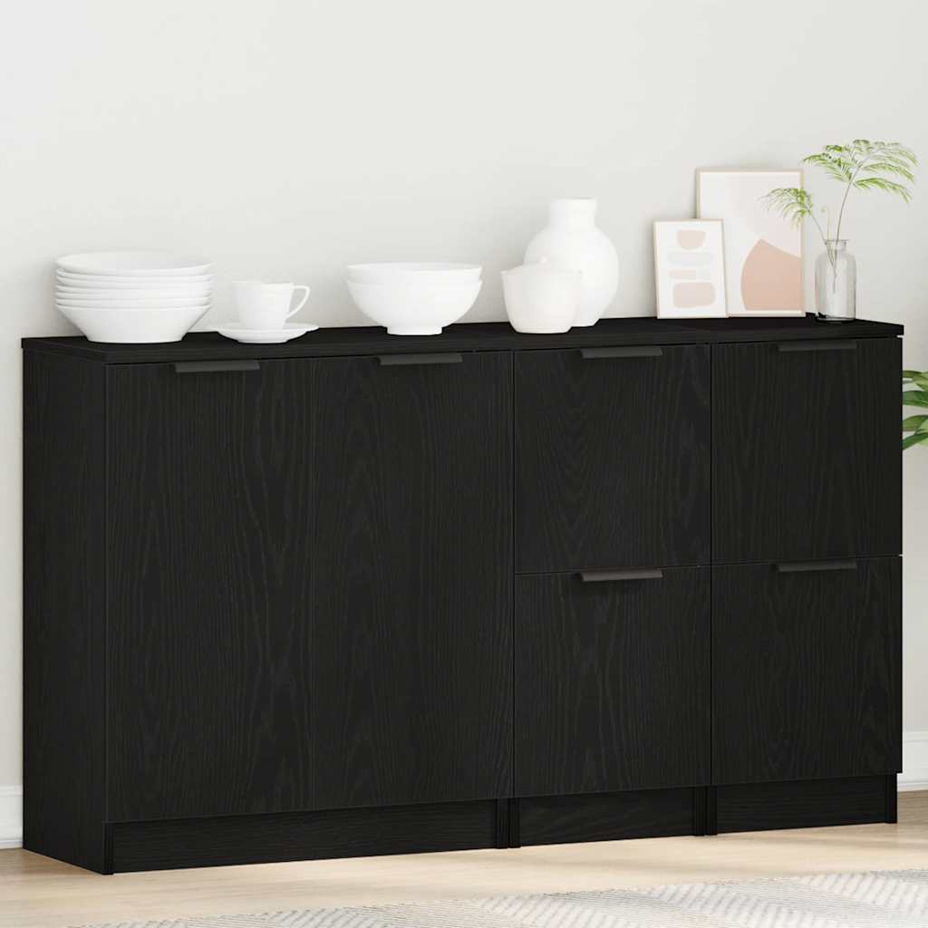 Dressoir 3 Pcs Bewerkt Hout Zwart eiken
