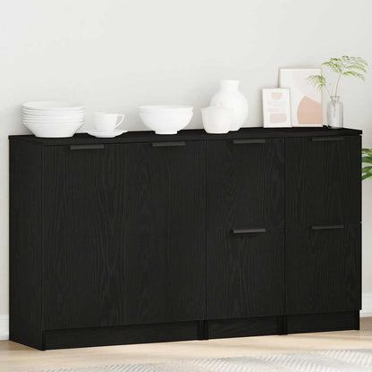 Dressoir 3 Pcs Bewerkt Hout Zwart eiken