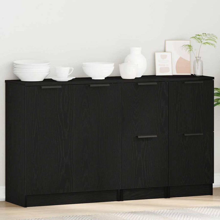Dressoir 3 Pcs Bewerkt Hout Zwart eiken