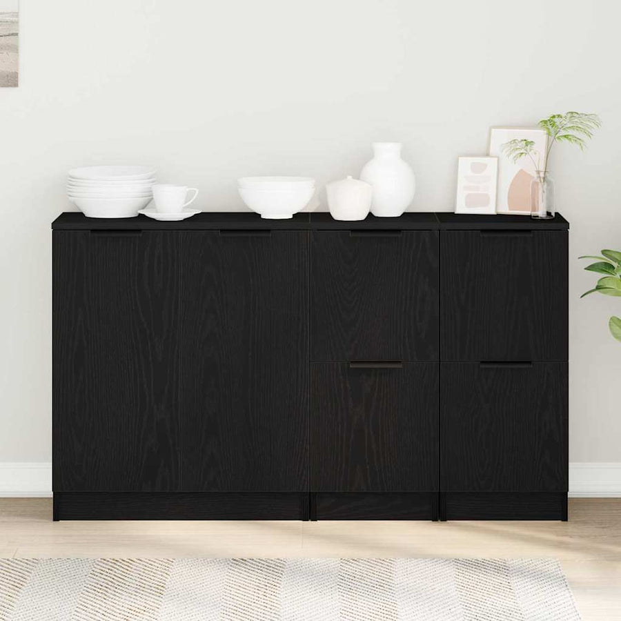 Dressoir 3 Pcs Bewerkt Hout Zwart eiken
