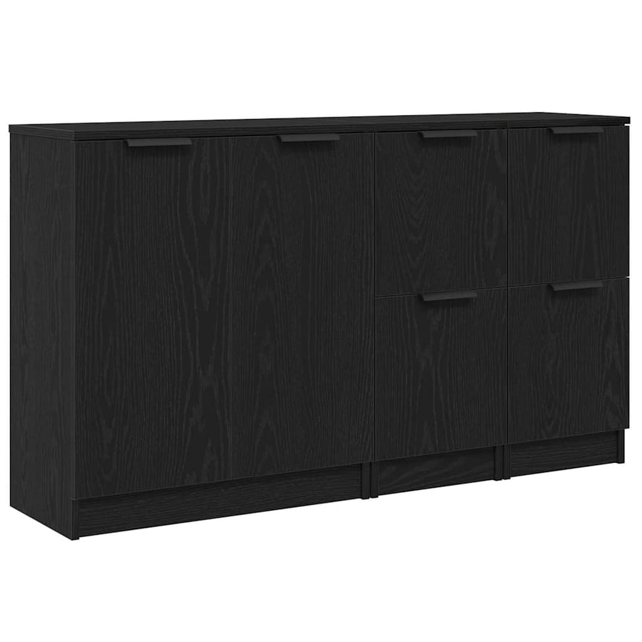 Dressoir 3 Pcs Bewerkt Hout Zwart eiken