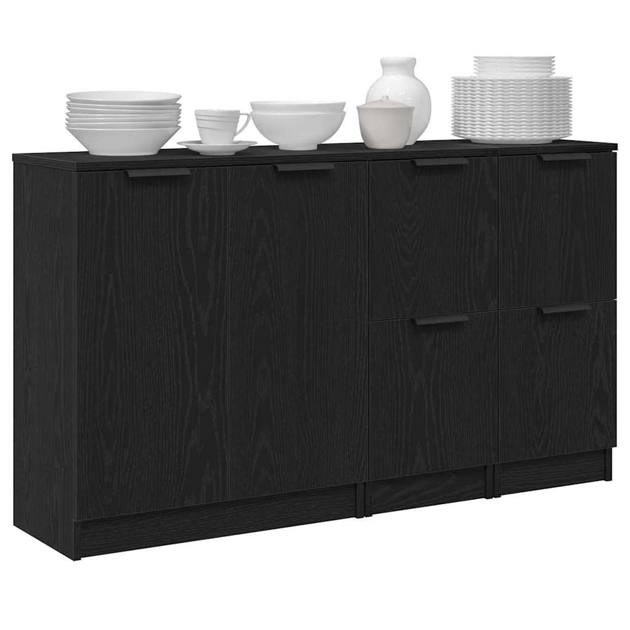 Dressoir 3 Pcs Bewerkt Hout Zwart eiken