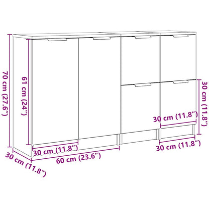 Dressoir 3 Pcs Bewerkt Hout Zwart eiken