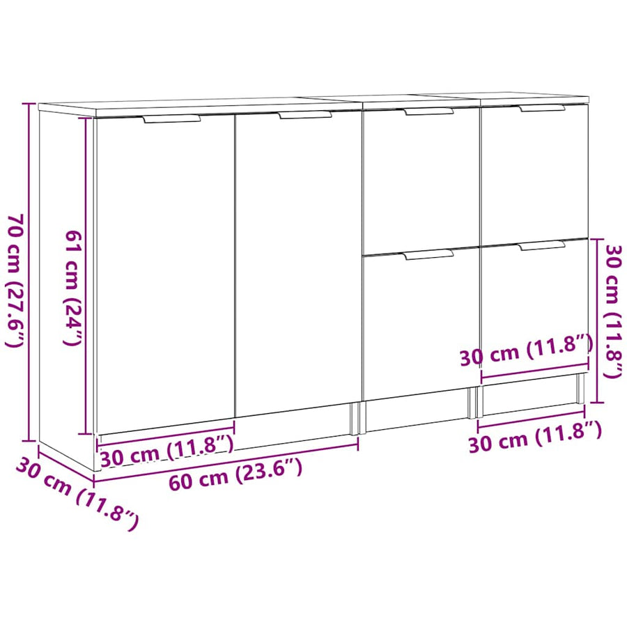 Dressoir 3 Pcs Bewerkt Hout Zwart eiken