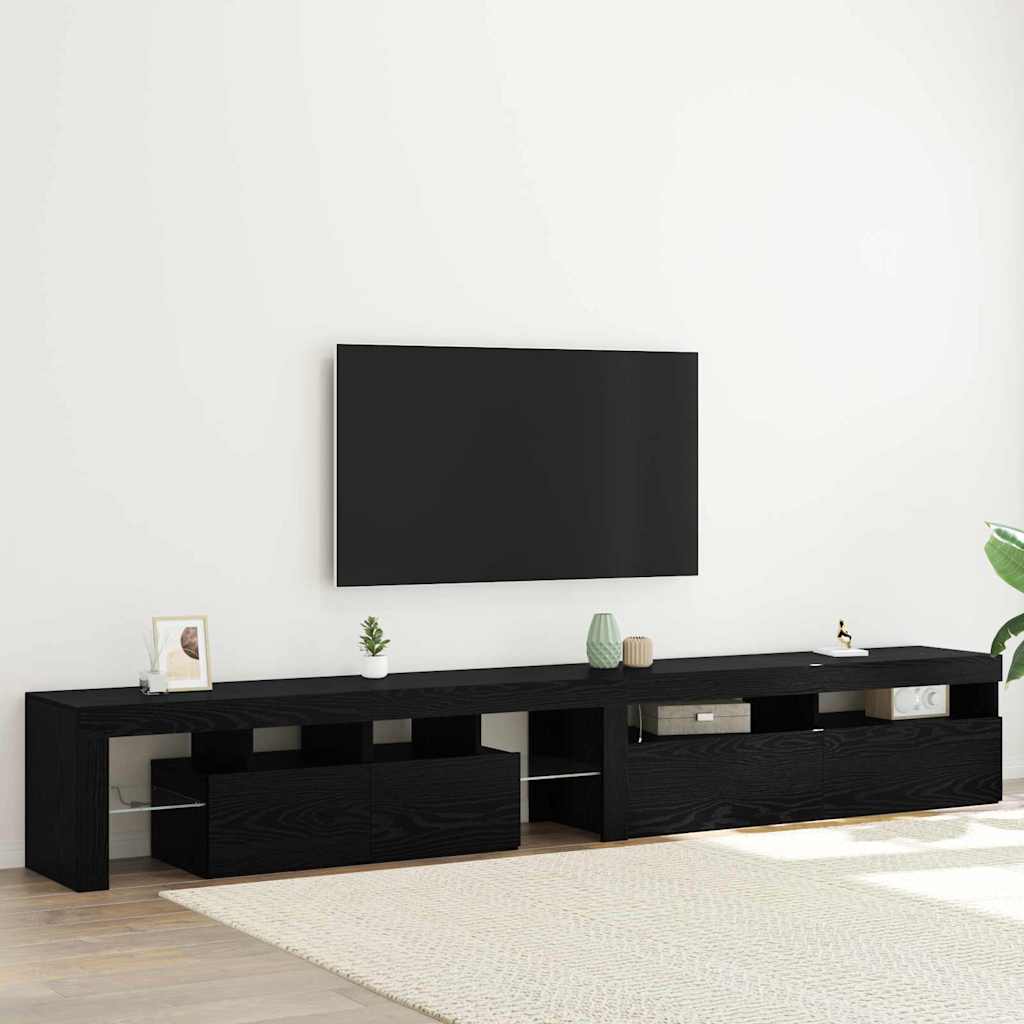 Tv-Meubels 2 St Met Led's Bewerkt Hout Kleurig 260 cm Zwart eiken