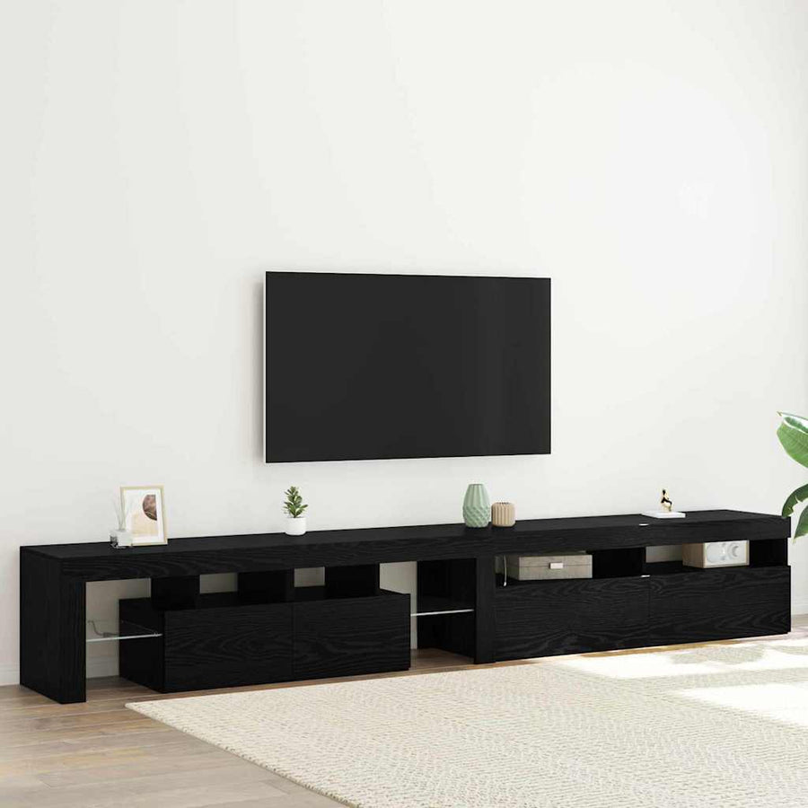 Tv-Meubels 2 St Met Led's Bewerkt Hout Kleurig 260 cm Zwart eiken