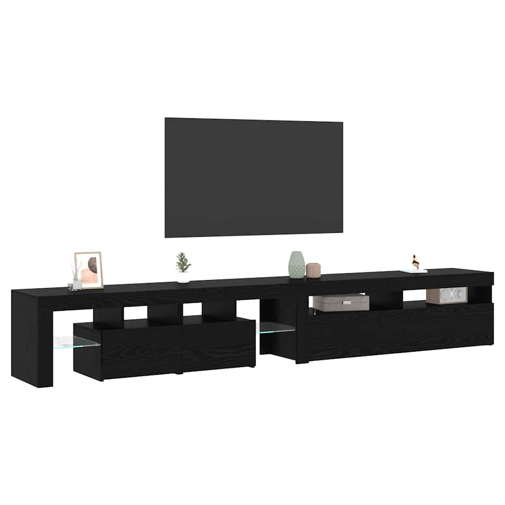 Tv-Meubels 2 St Met Led's Bewerkt Hout Kleurig 260 cm Zwart eiken