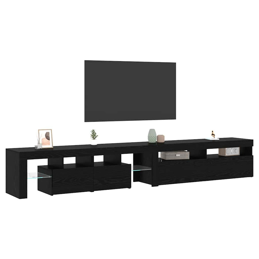 Tv-Meubels 2 St Met Led's Bewerkt Hout Kleurig 260 cm Zwart eiken