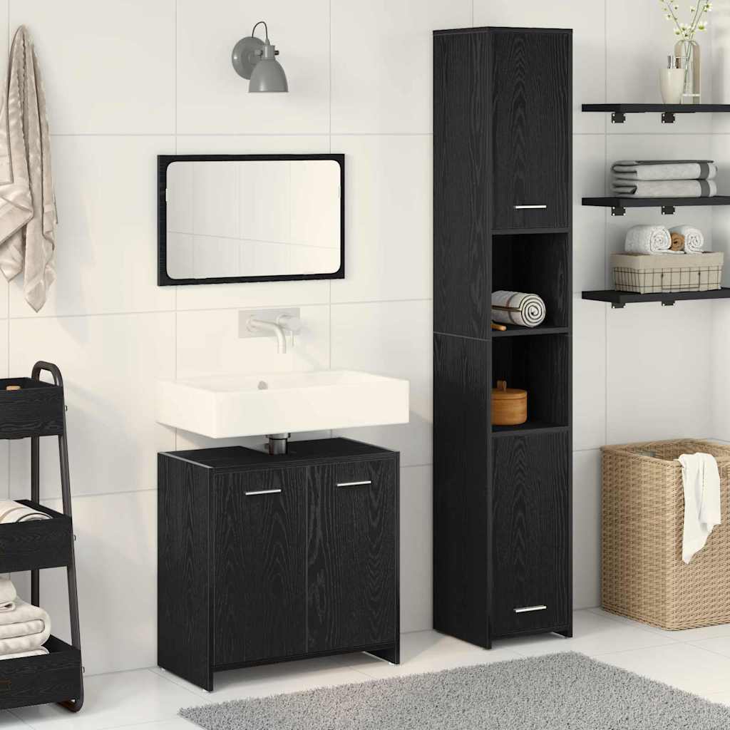 Badkamermeubelset met plank 3 pcs Zwart Eiken Bewerkt hout
