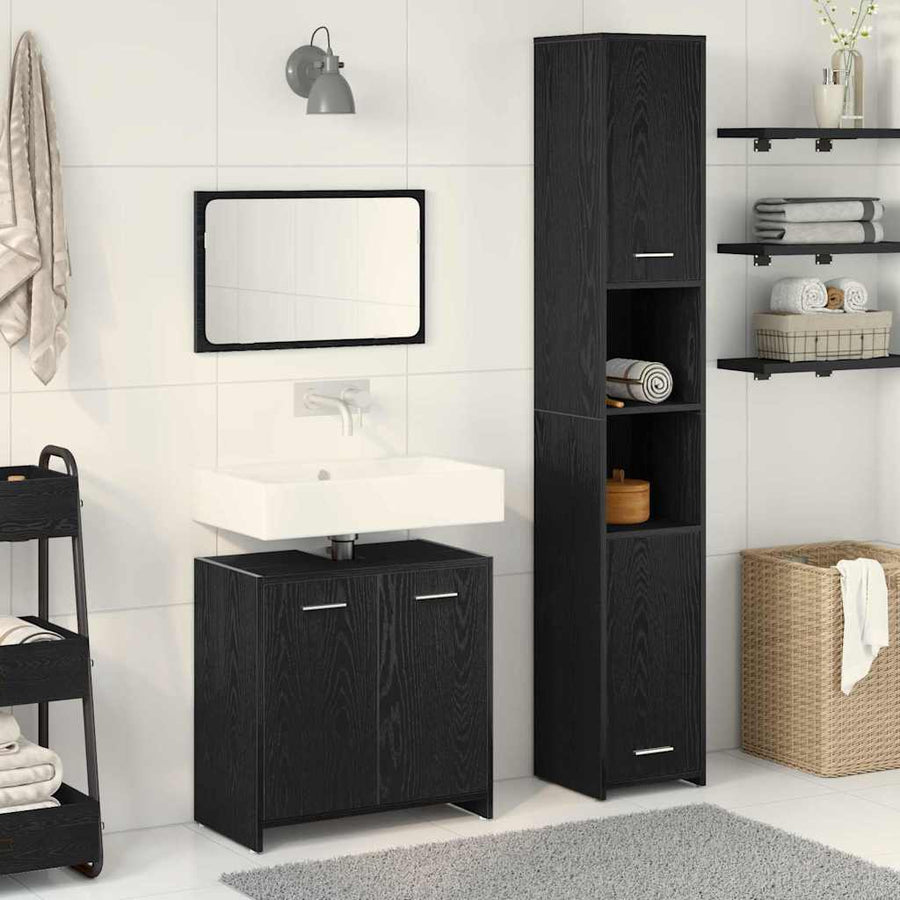 Badkamermeubelset met plank 3 pcs Zwart Eiken Bewerkt hout