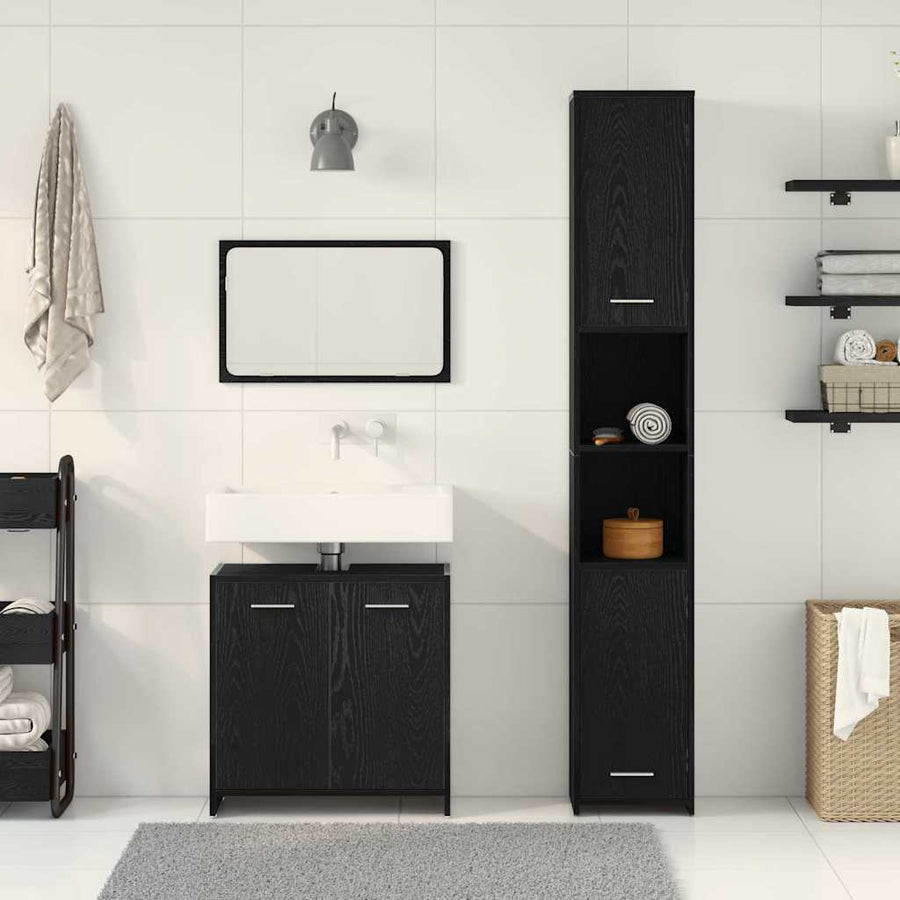 Badkamermeubelset met plank 3 pcs Zwart Eiken Bewerkt hout