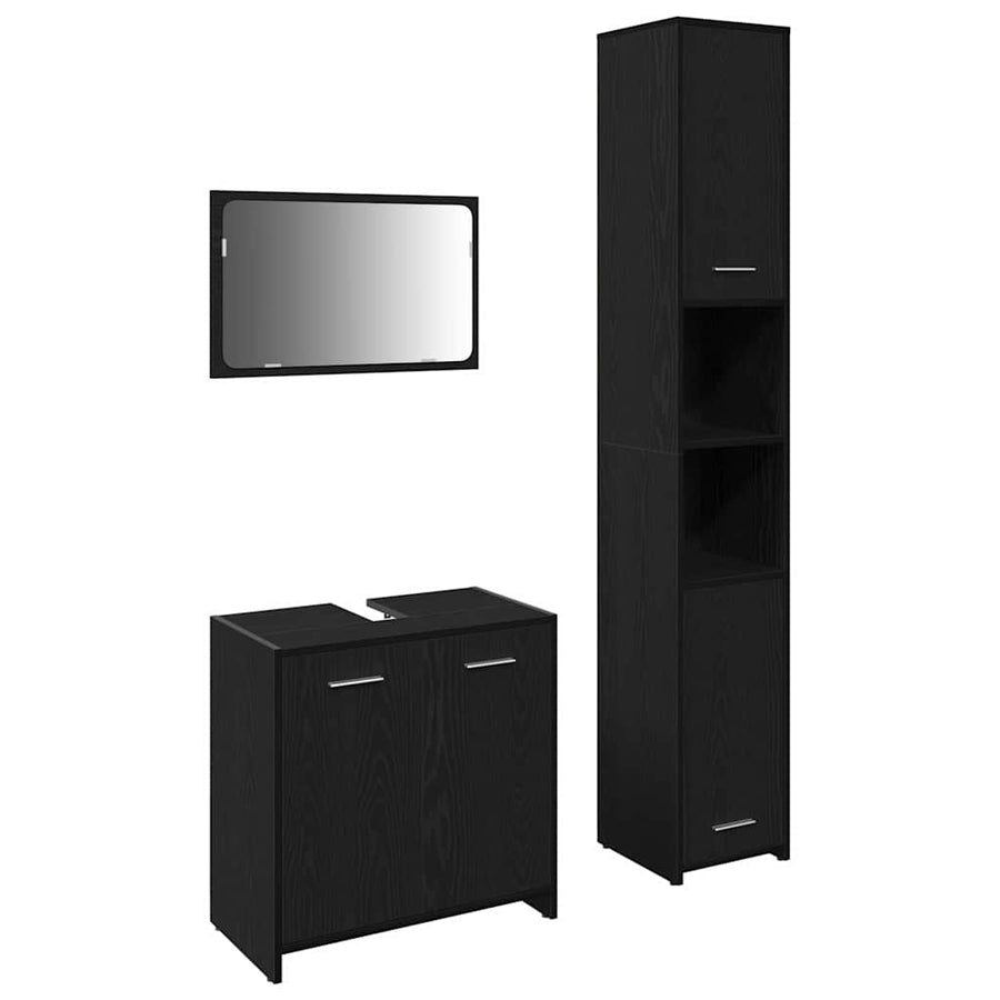 Badkamermeubelset met plank 3 pcs Zwart Eiken Bewerkt hout