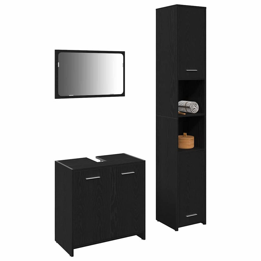Badkamermeubelset met plank 3 pcs Zwart Eiken Bewerkt hout