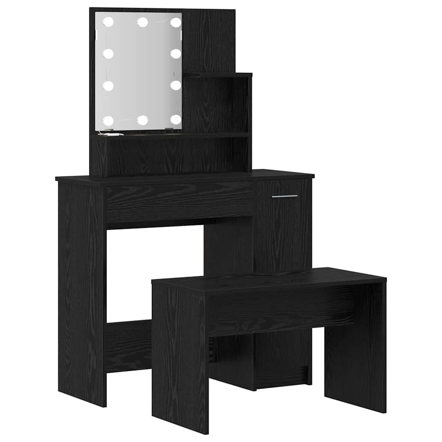 LED Make-up Tafel Set met lade 2 pcs Zwart Eiken Bewerkt hout