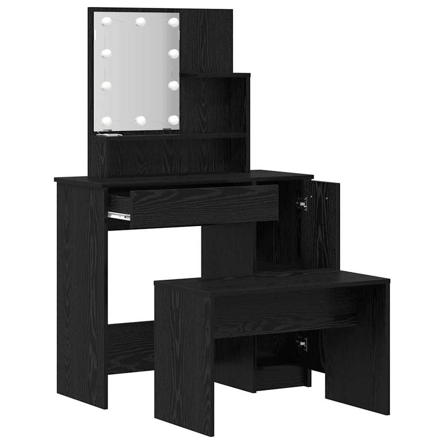 LED Make-up Tafel Set met lade 2 pcs Zwart Eiken Bewerkt hout