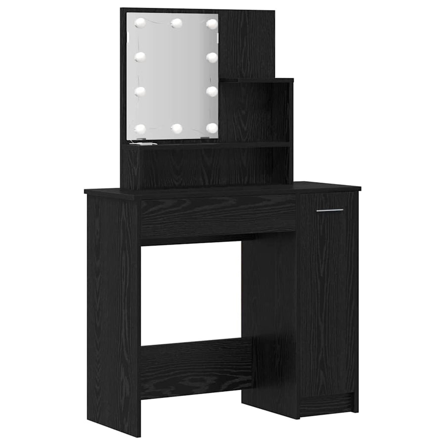 LED Make-up Tafel Set met lade 2 pcs Zwart Eiken Bewerkt hout