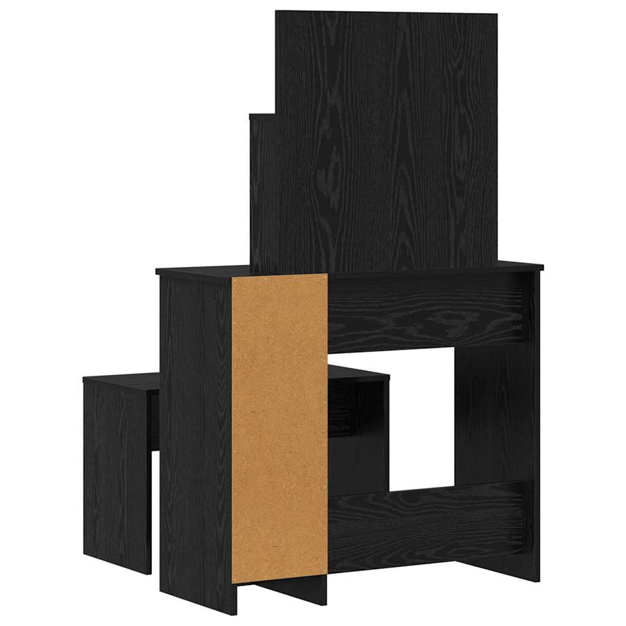 LED Make-up Tafel Set met lade 2 pcs Zwart Eiken Bewerkt hout