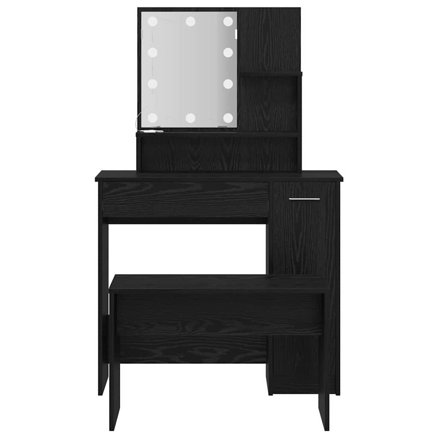 LED Make-up Tafel Set met lade 2 pcs Zwart Eiken Bewerkt hout