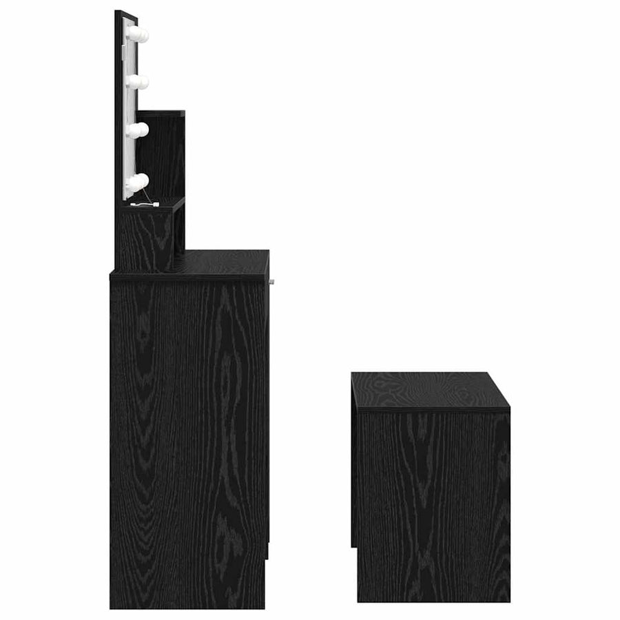 LED Make-up Tafel Set met lade 2 pcs Zwart Eiken Bewerkt hout
