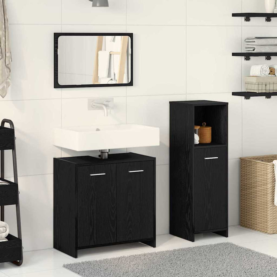 Badkamermeubelset Met Plank 3 Pcs Bewerkt Hout Zwart eiken