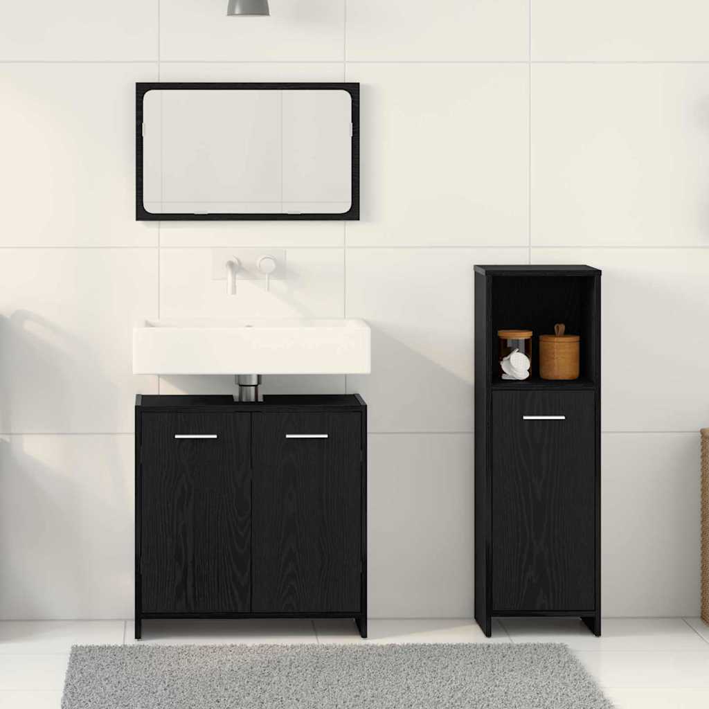Badkamermeubelset Met Plank 3 Pcs Bewerkt Hout Zwart eiken