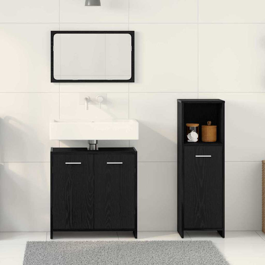 Badkamermeubelset Met Plank 3 Pcs Bewerkt Hout Zwart eiken