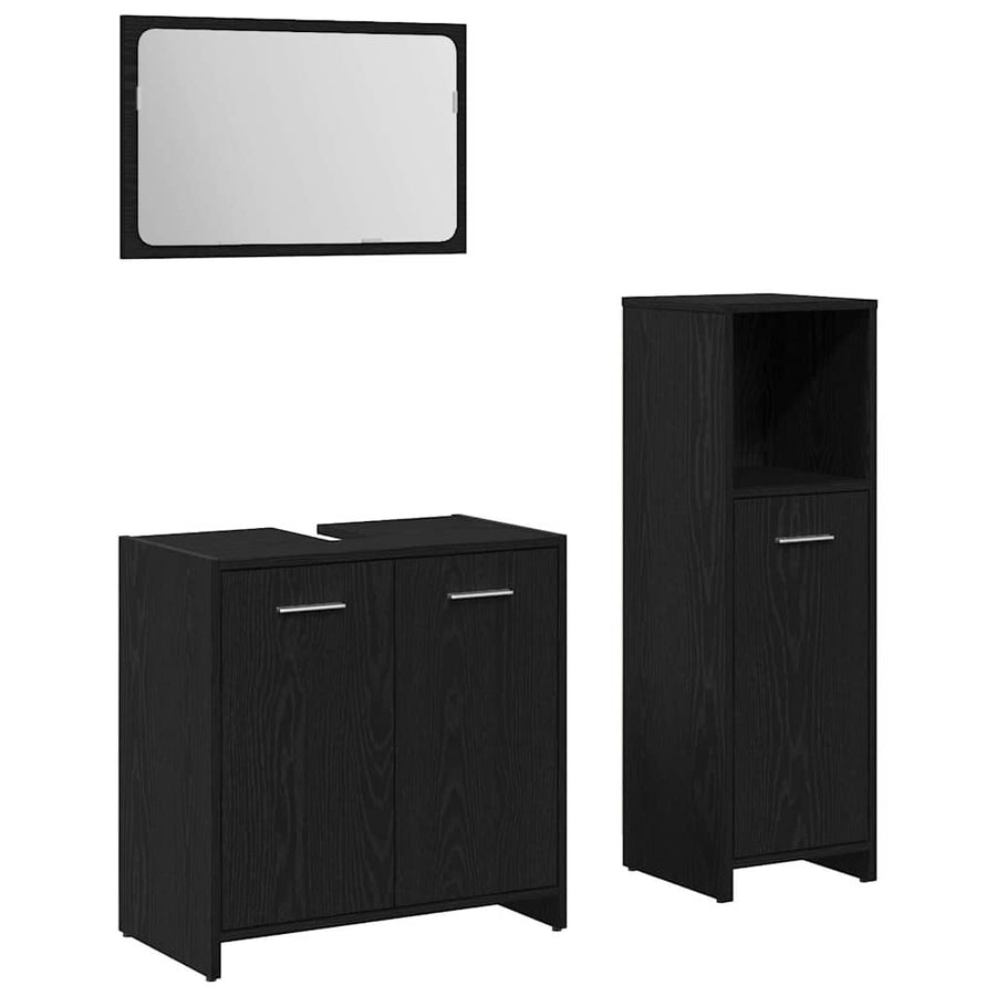 Badkamermeubelset Met Plank 3 Pcs Bewerkt Hout Zwart eiken