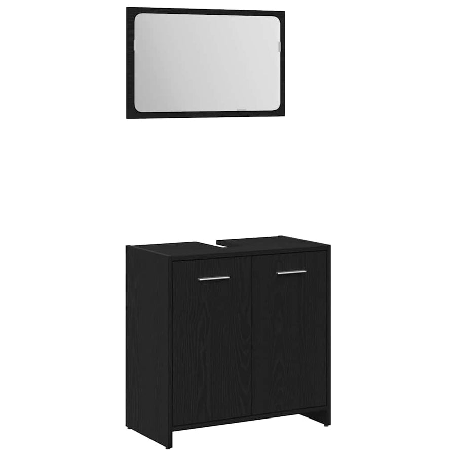 Badkamermeubelset Met Plank 3 Pcs Bewerkt Hout Zwart eiken