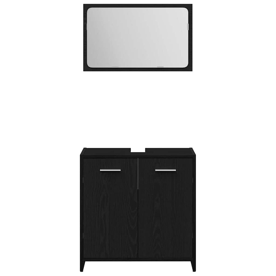 Badkamermeubelset Met Plank 3 Pcs Bewerkt Hout Zwart eiken