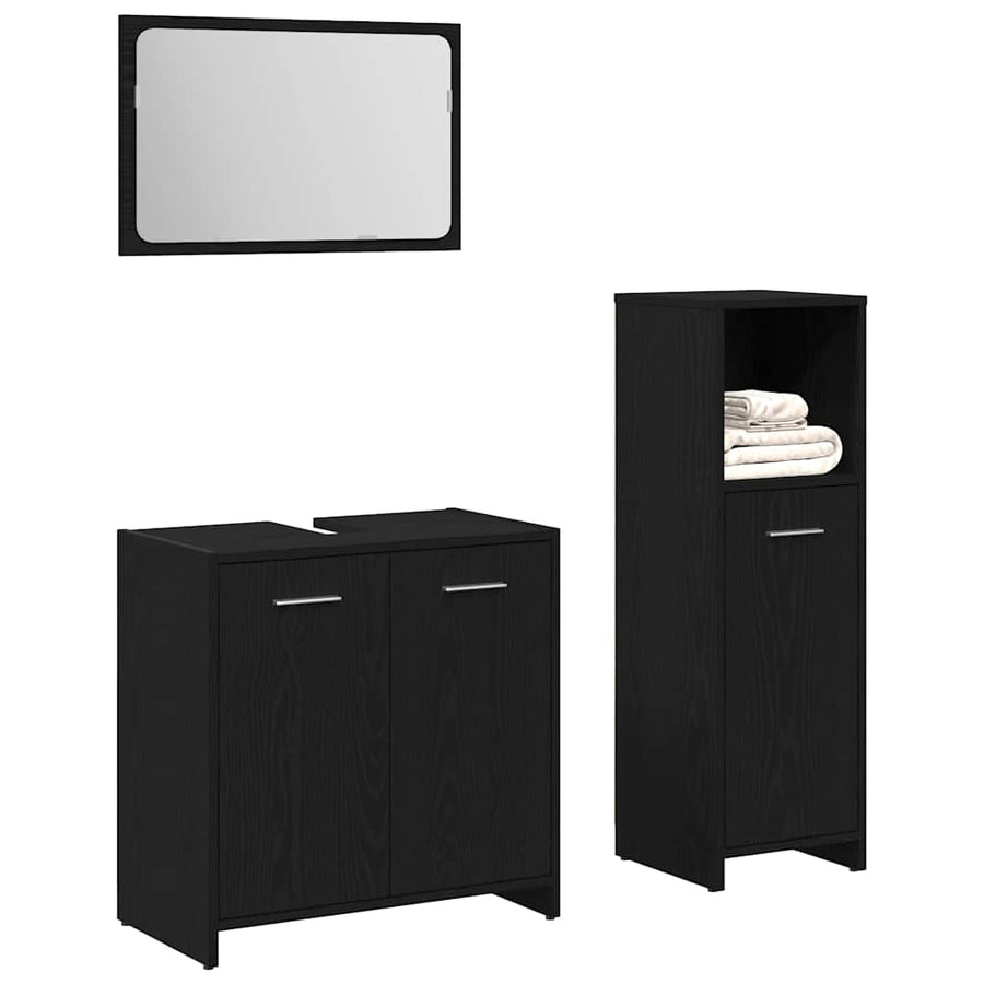 Badkamermeubelset Met Plank 3 Pcs Bewerkt Hout Zwart eiken