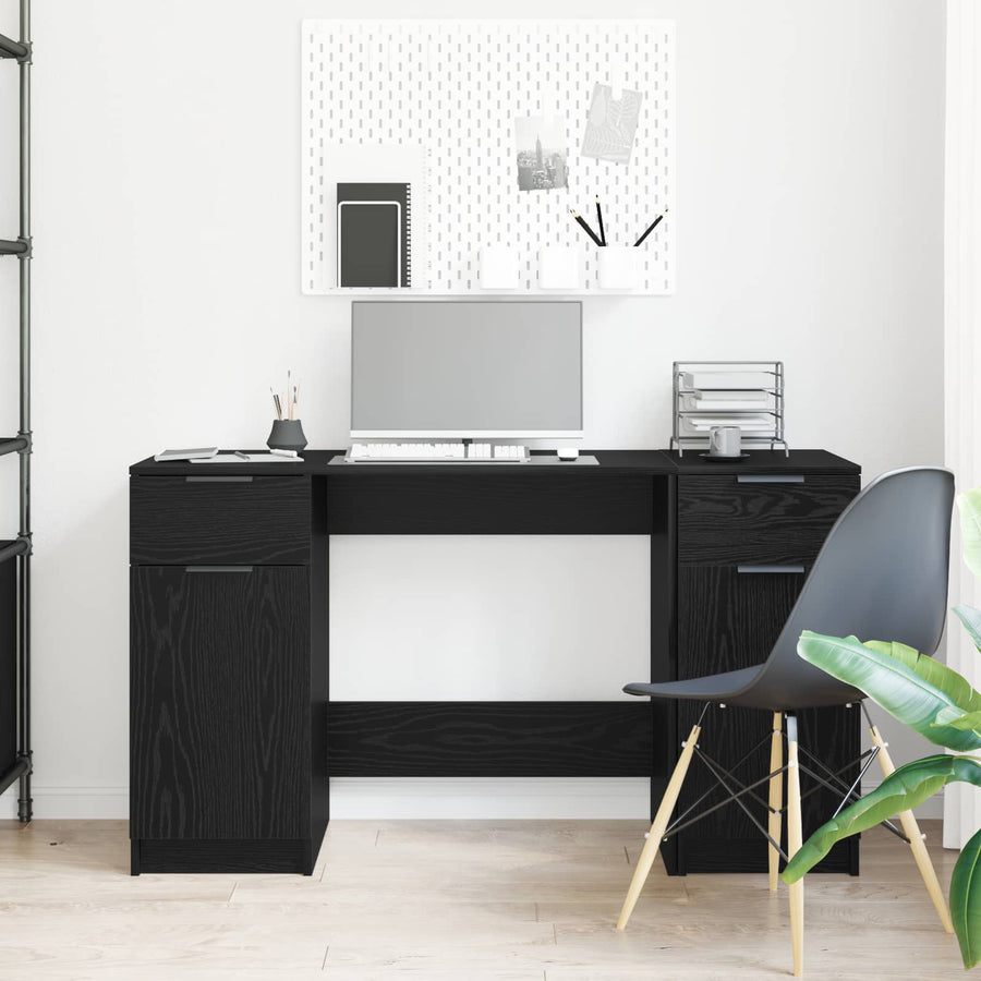 Bureau met lade Zwart Eiken 133 x 50 x 75 cm Bewerkt hout