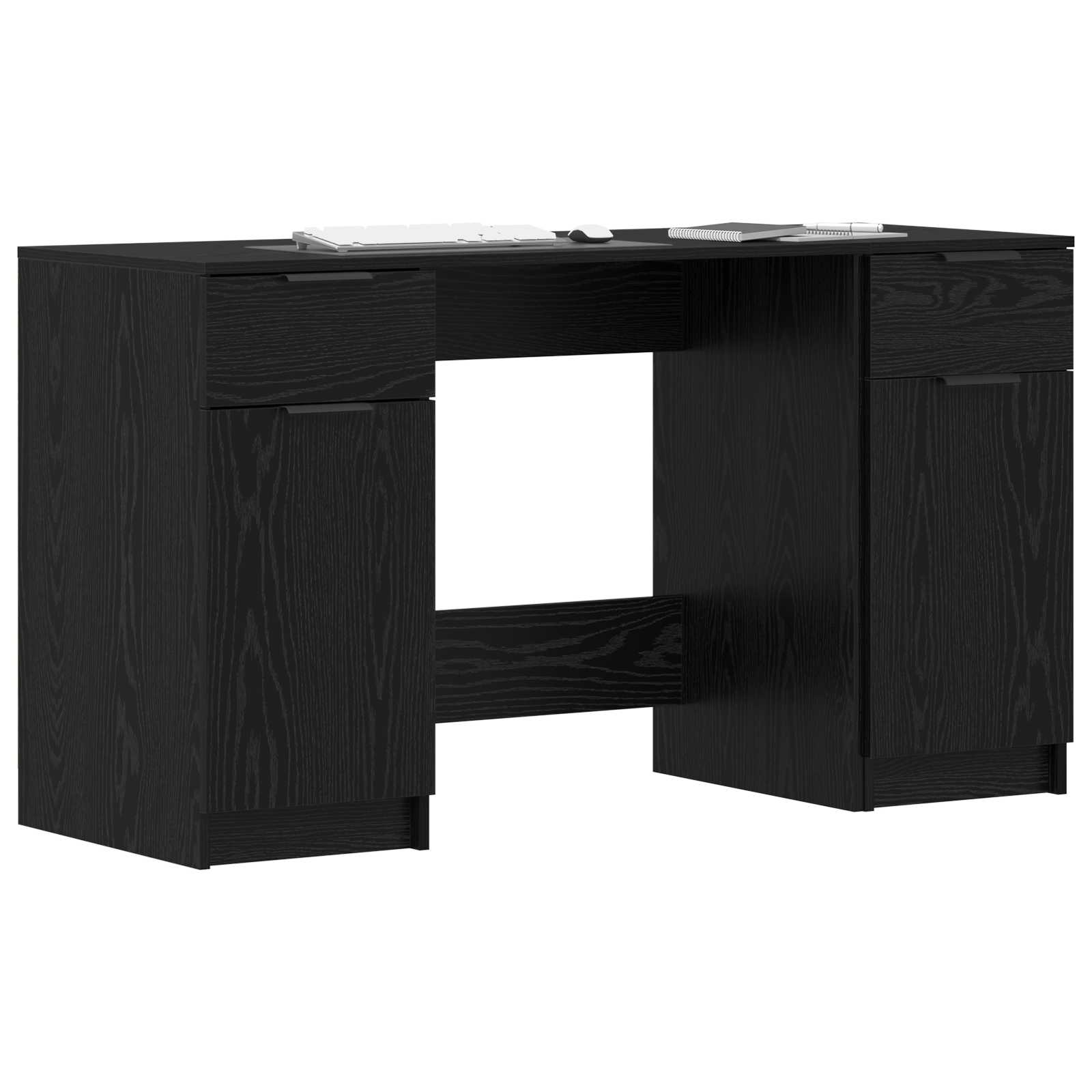 Bureau met lade Zwart Eiken 133 x 50 x 75 cm Bewerkt hout