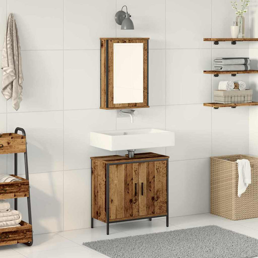 Badkamermeubelset met plank met opslag 2 pcs Bruin Bewerkt hout