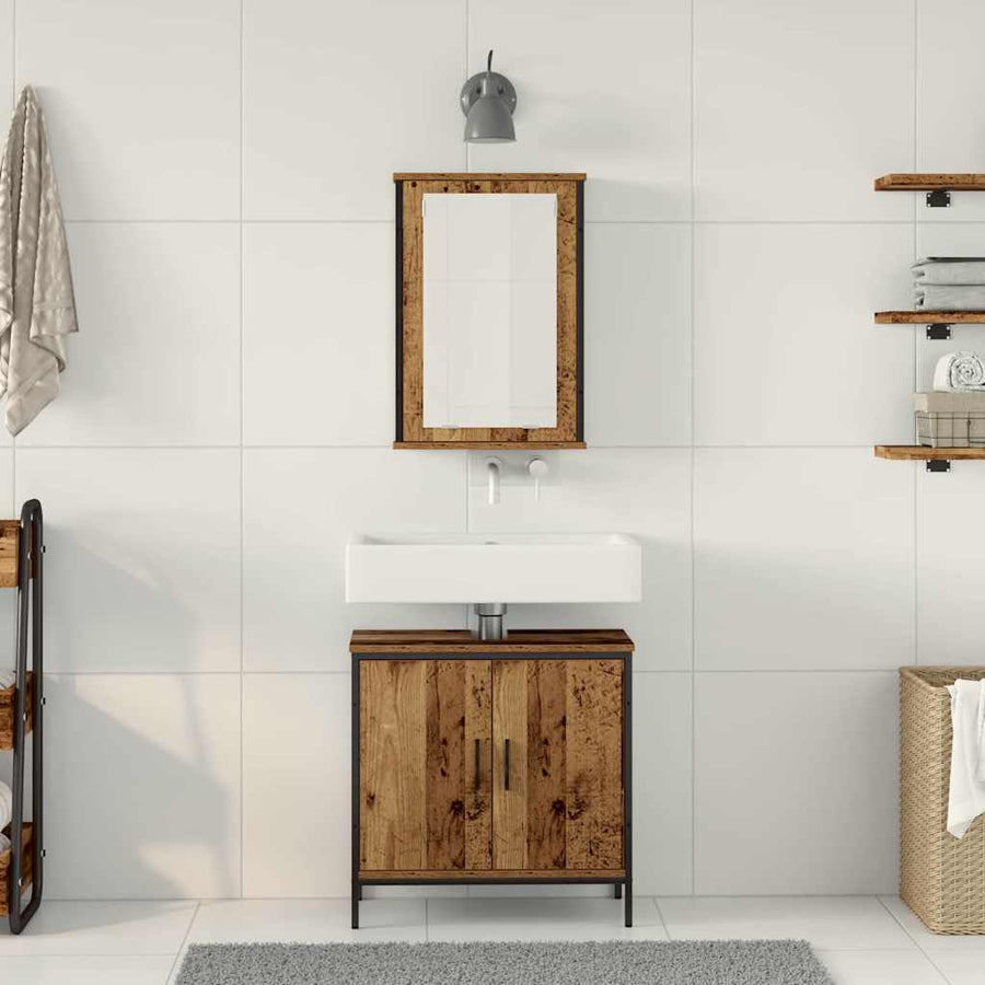 Badkamermeubelset met plank met opslag 2 pcs Bruin Bewerkt hout