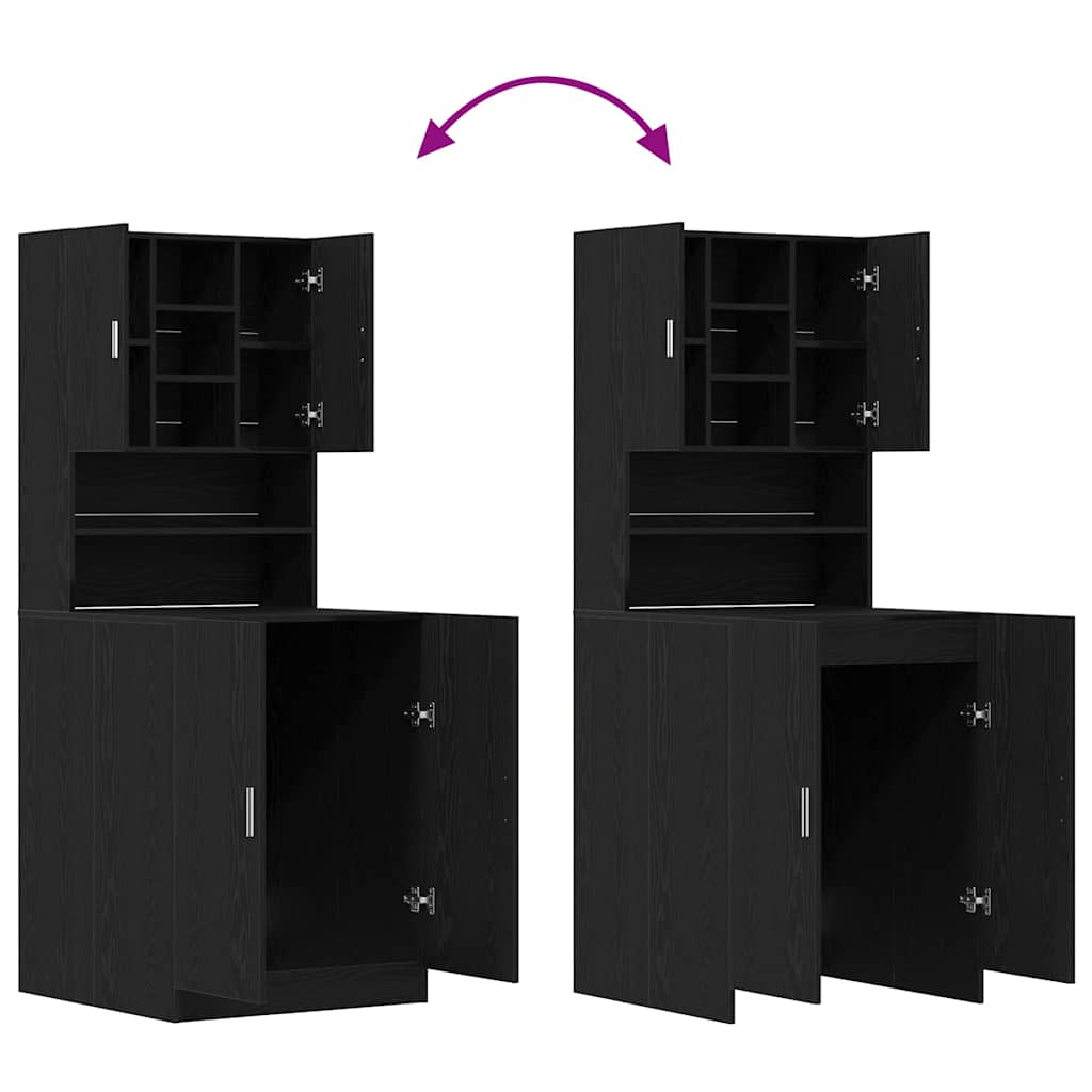 Wasmachinekasten 2 St 70,5X71,5X181,5 Cm Hout Zwart eiken