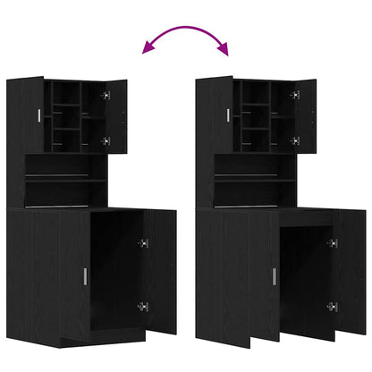 Wasmachinekasten 2 St 70,5X71,5X181,5 Cm Hout Zwart eiken