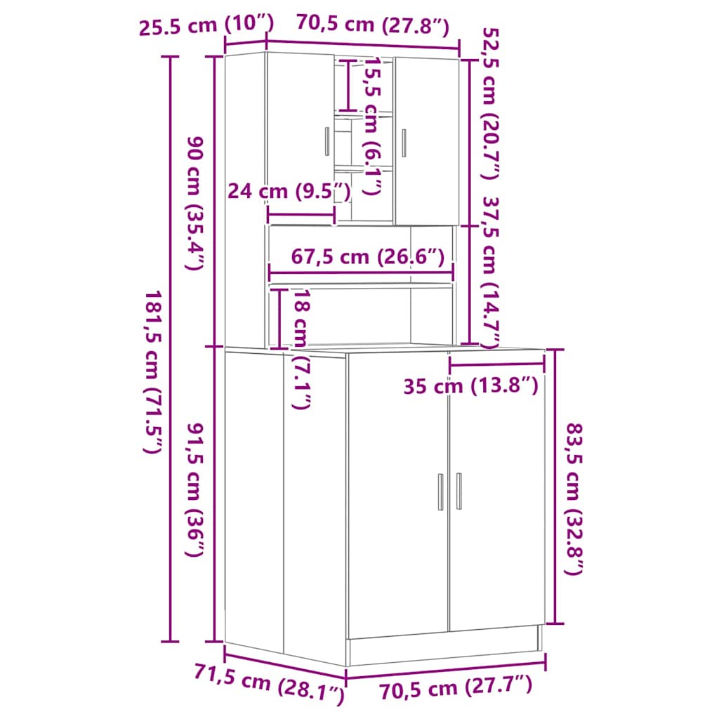 Wasmachinekasten 2 St 70,5X71,5X181,5 Cm Hout Zwart eiken