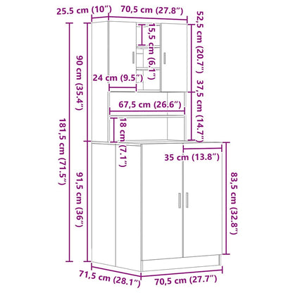 Wasmachinekasten 2 St 70,5X71,5X181,5 Cm Hout Zwart eiken