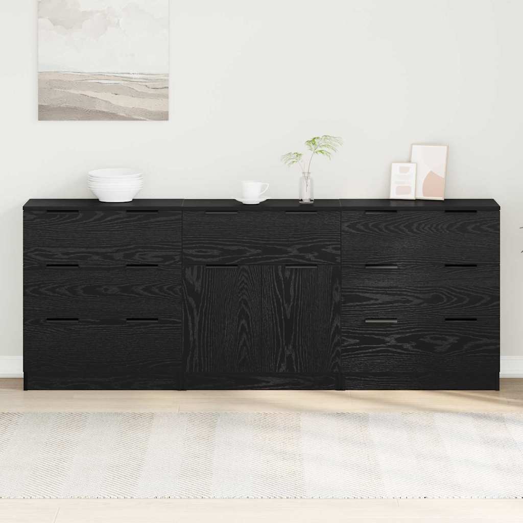 Dressoir 3 pcs Zwart eiken 60 x 30 x 70 cm Bewerkt hout