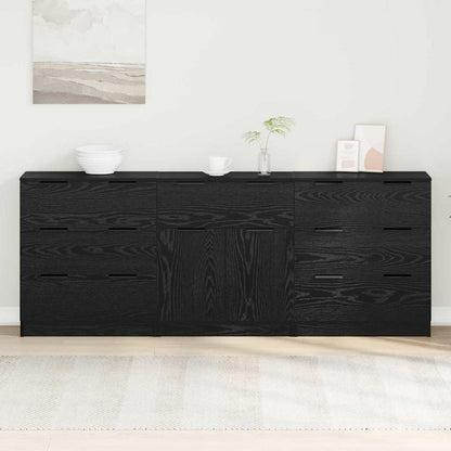 Dressoir 3 pcs Zwart eiken 60 x 30 x 70 cm Bewerkt hout