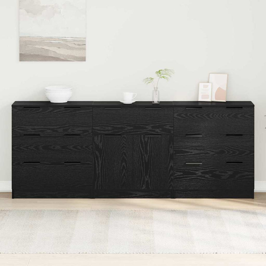 Dressoir 3 pcs Zwart eiken 60 x 30 x 70 cm Bewerkt hout