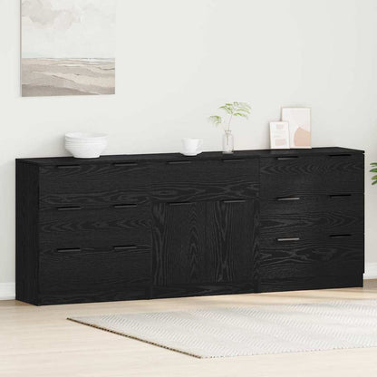 Dressoir 3 pcs Zwart eiken 60 x 30 x 70 cm Bewerkt hout