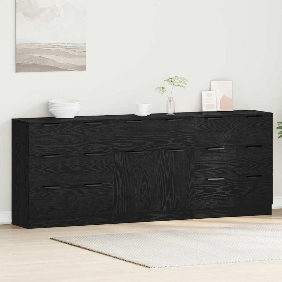 Dressoir 3 pcs Zwart eiken 60 x 30 x 70 cm Bewerkt hout