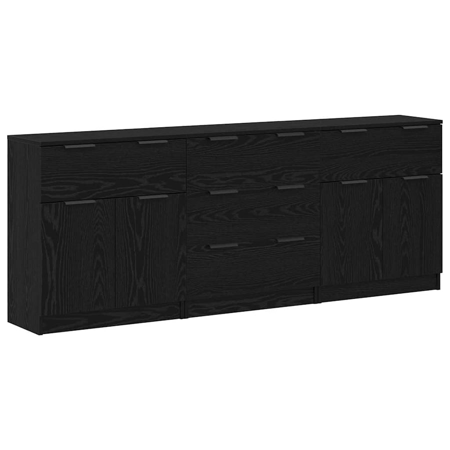 Dressoir 3 pcs Zwart eiken 60 x 30 x 70 cm Bewerkt hout