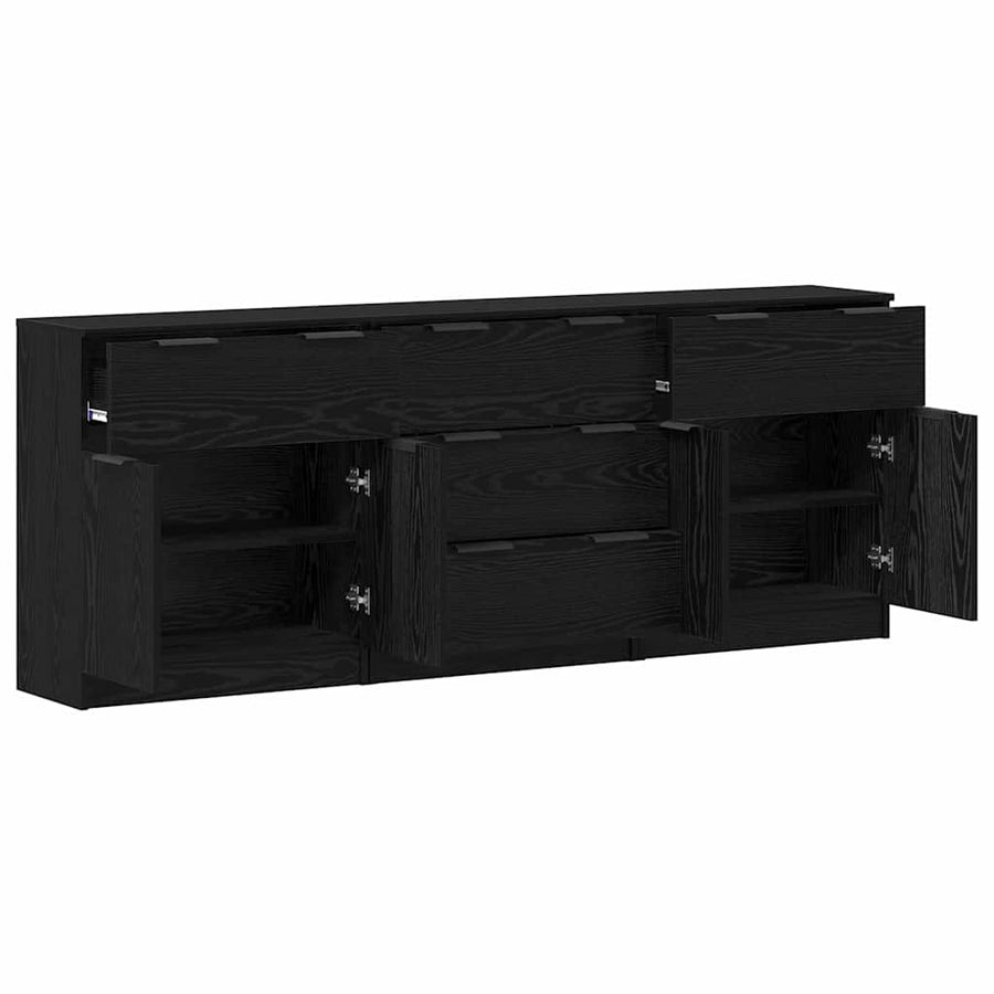 Dressoir 3 pcs Zwart eiken 60 x 30 x 70 cm Bewerkt hout