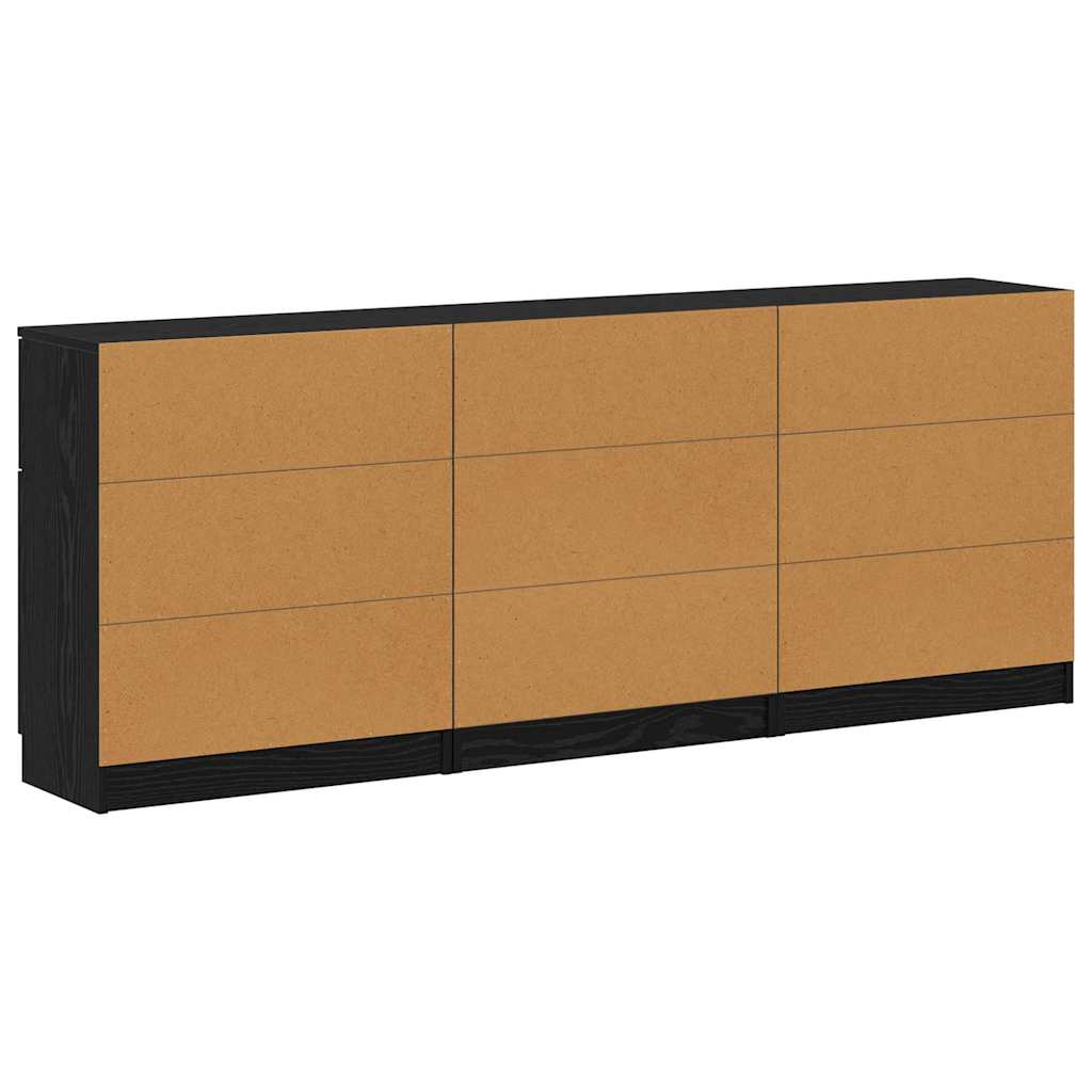 Dressoir 3 pcs Zwart eiken 60 x 30 x 70 cm Bewerkt hout
