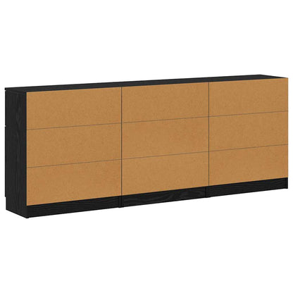 Dressoir 3 pcs Zwart eiken 60 x 30 x 70 cm Bewerkt hout